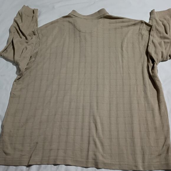 4XL Men's Windowpane Plaid Cream Textured Long-Sleeved 1/4 Button Collar Shirt - Picture 6 of 10